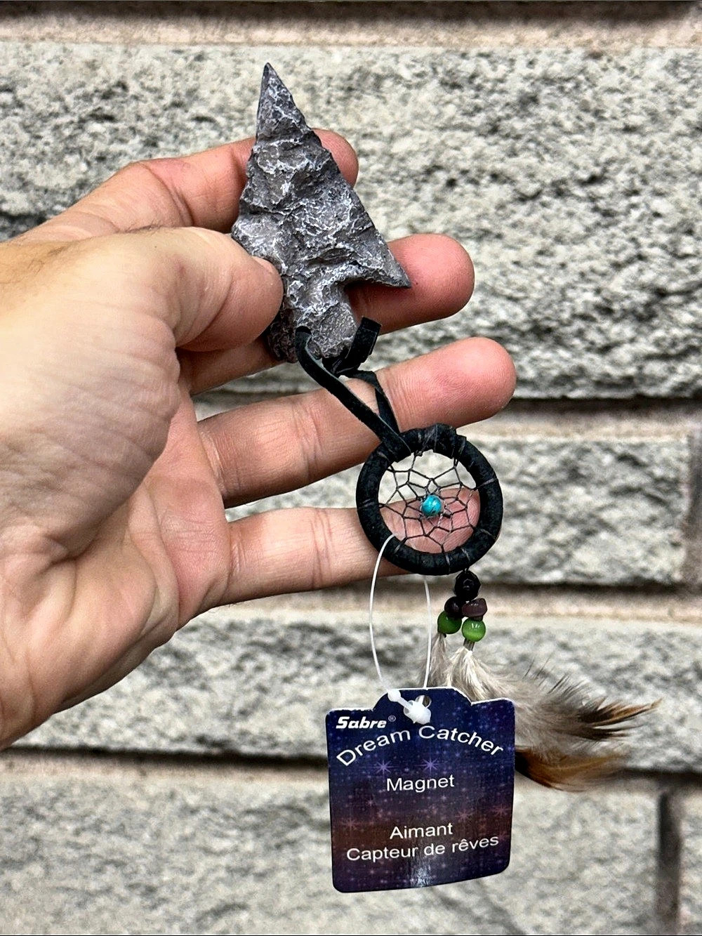 Sabre Dream Catcher Arrowhead Fridge Magnet Black Beaded Feather Southwestern De